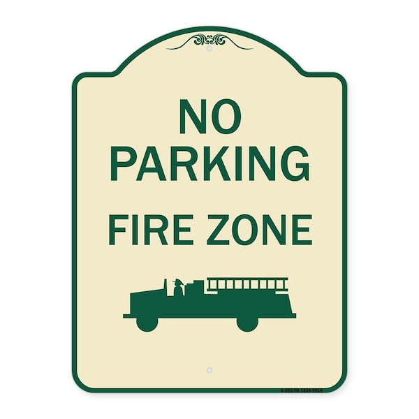 Signmission Designer Series-No Parking Fire Zone With Graphic Tan & Green, 24" x 18", TG-1824-9818 A-DES-TG-1824-9818 - main